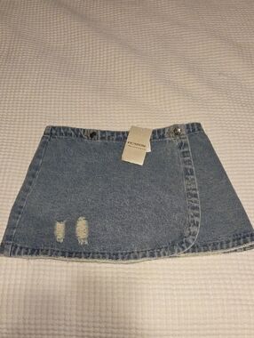 eesome Blue Distressed Wrap Denim Mini Skirt